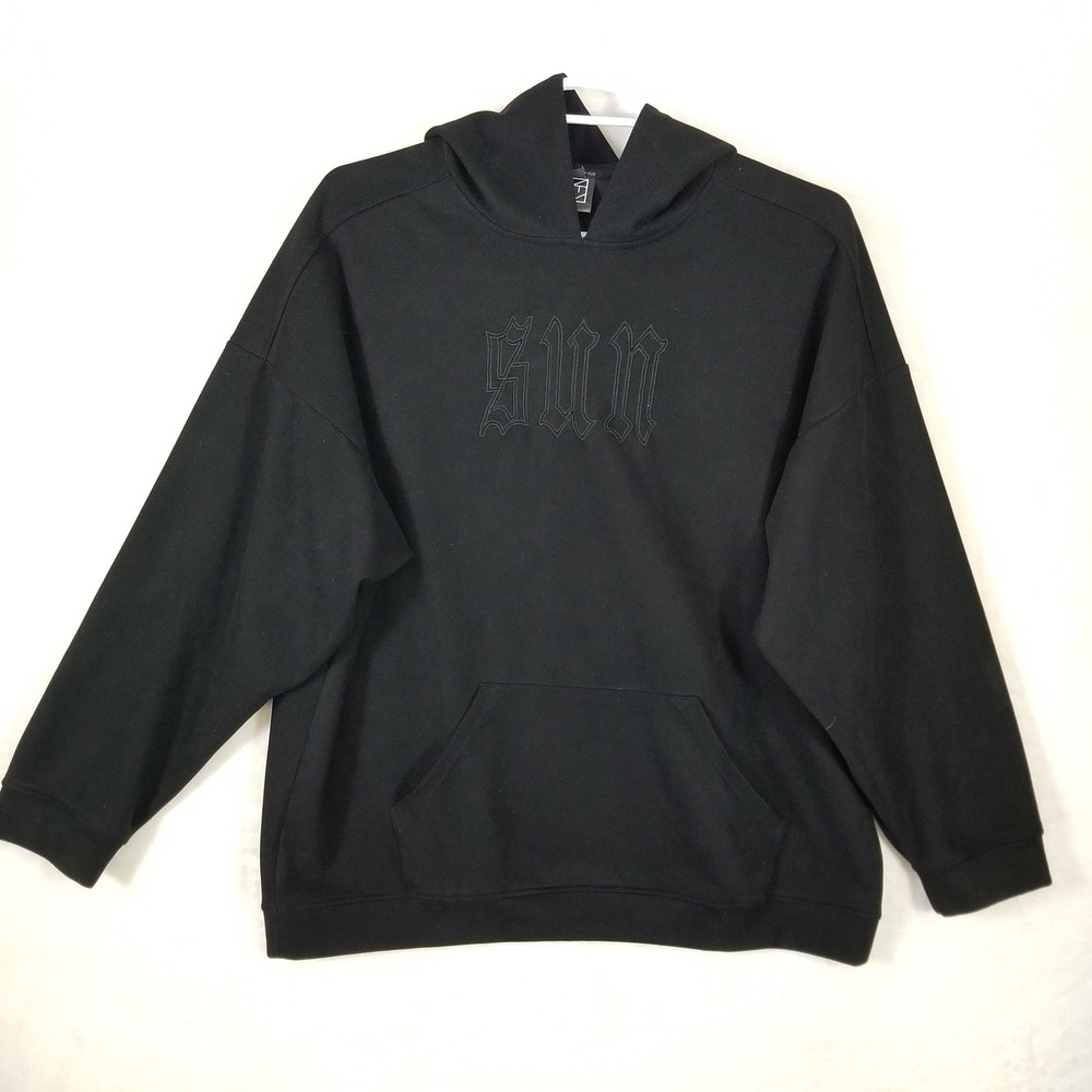 Nevstudio Mens Black Gothic Sun Embroidered Oversized Hoodie XL‎ Streetwear